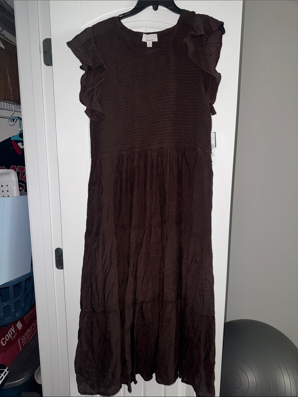Signature by Robbie Bee Brown Midi Dress with Ruffle Sleeves